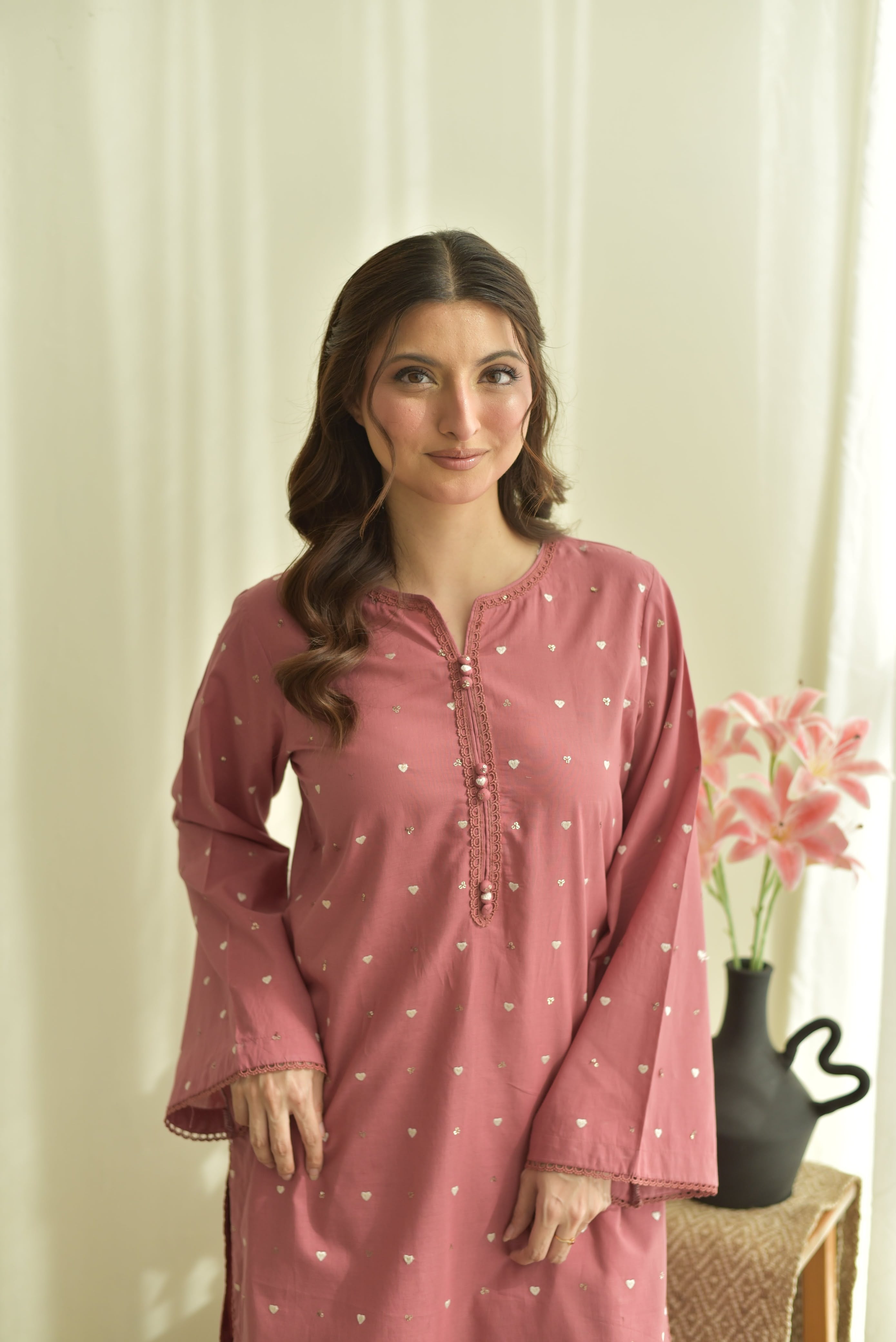 Pink Hearts 3pc Dress(Farshi Shalwar)