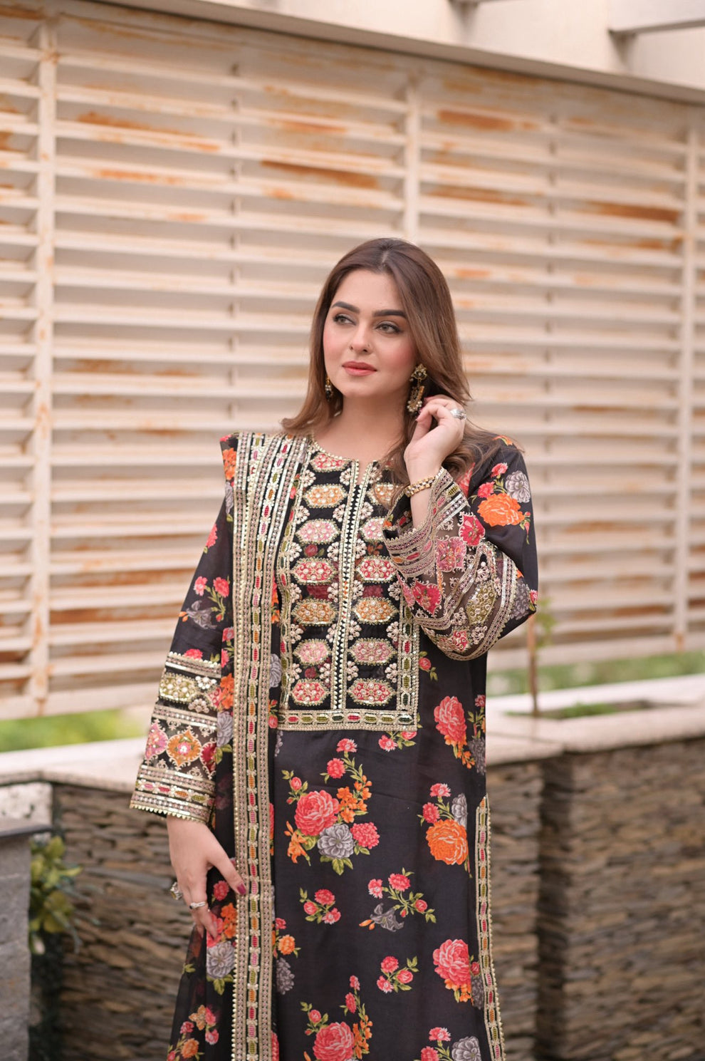 Ghania 3pc Embroidered+ printed