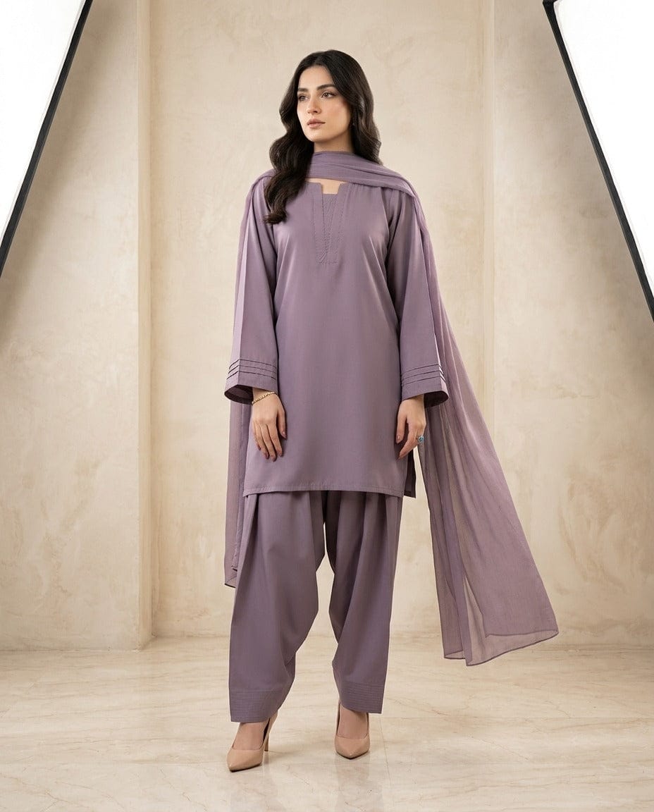 Soft Plum 3pc Dress(Farshi Shalwar)