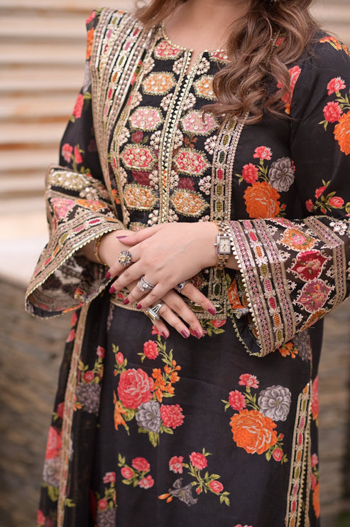 Ghania 3pc Embroidered+ printed