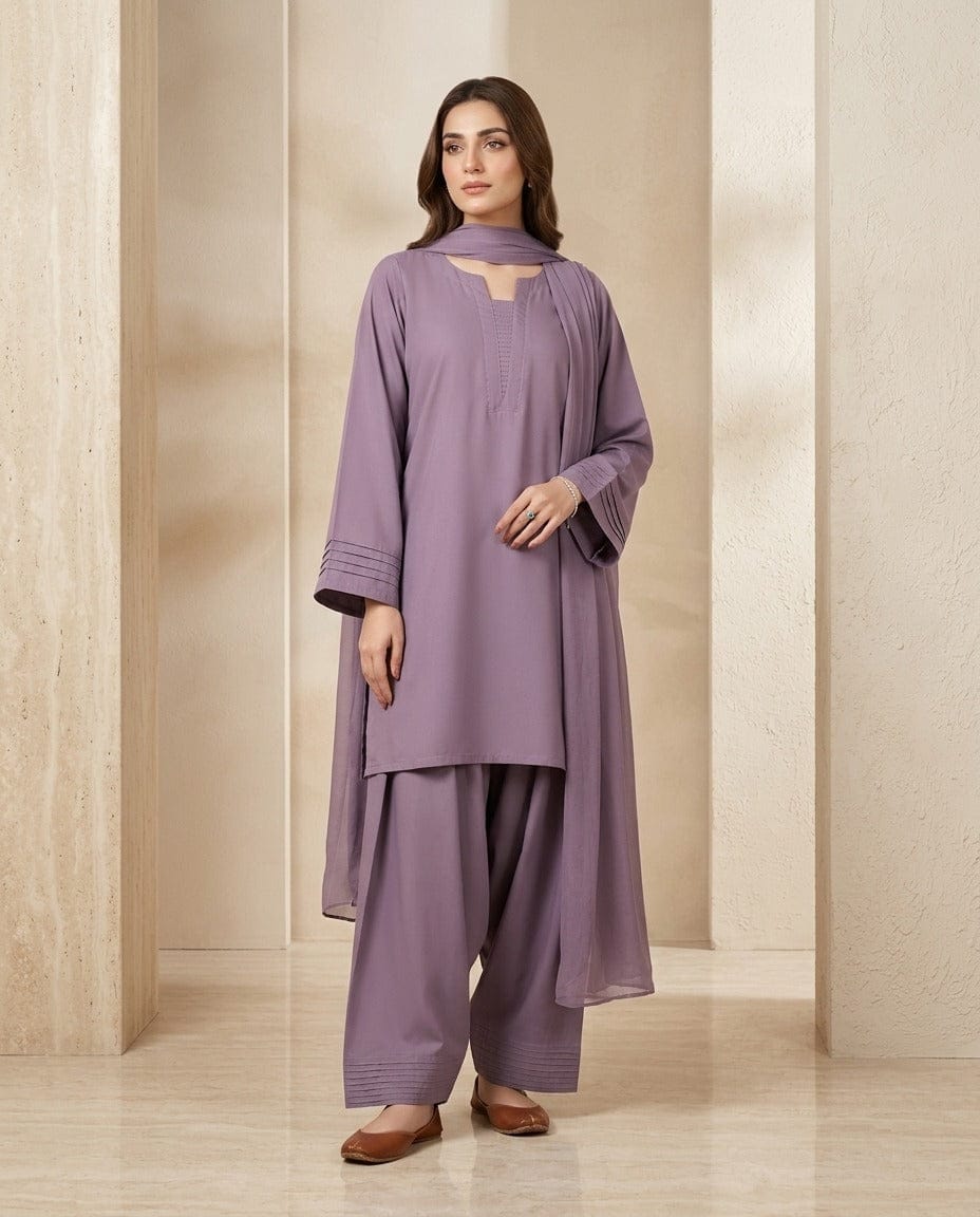 Soft Plum 3pc Dress(Farshi Shalwar)