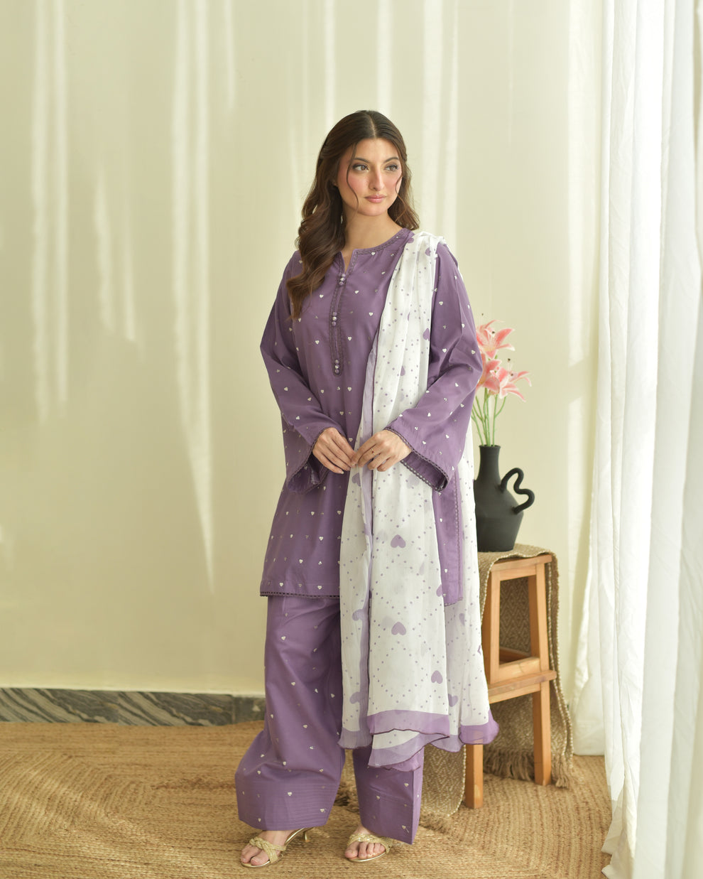 Purple Hearts 3pc Dress(Farshi Shalwar)