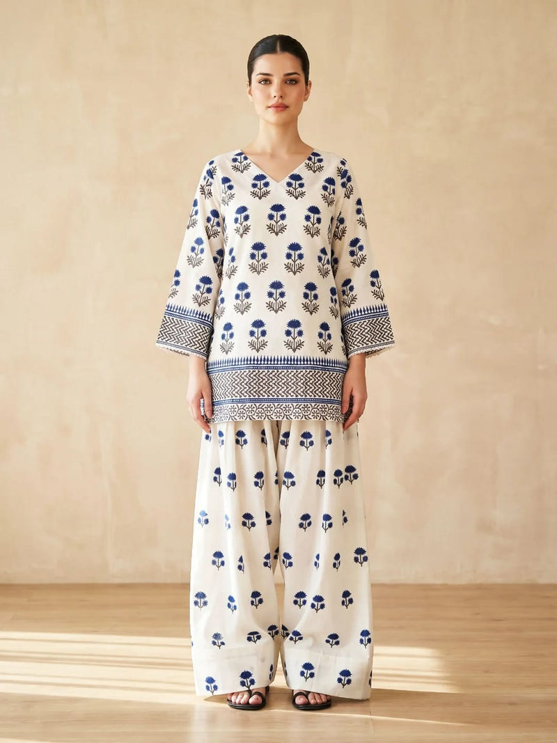 Azure Bloom 2pc Dress(Farshi Shalwar)