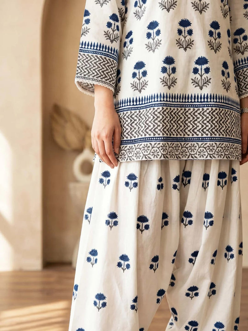 Azure Bloom 2pc Dress(Farshi Shalwar)