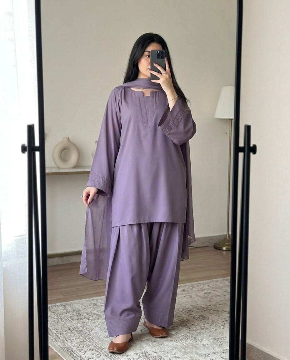 Soft Plum 3pc Dress(Farshi Shalwar)
