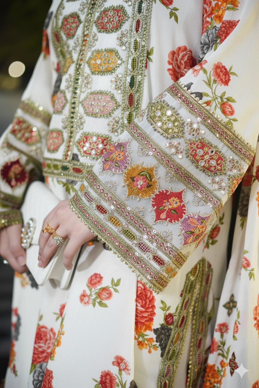 Ghania 3pc Embroidered+ printed