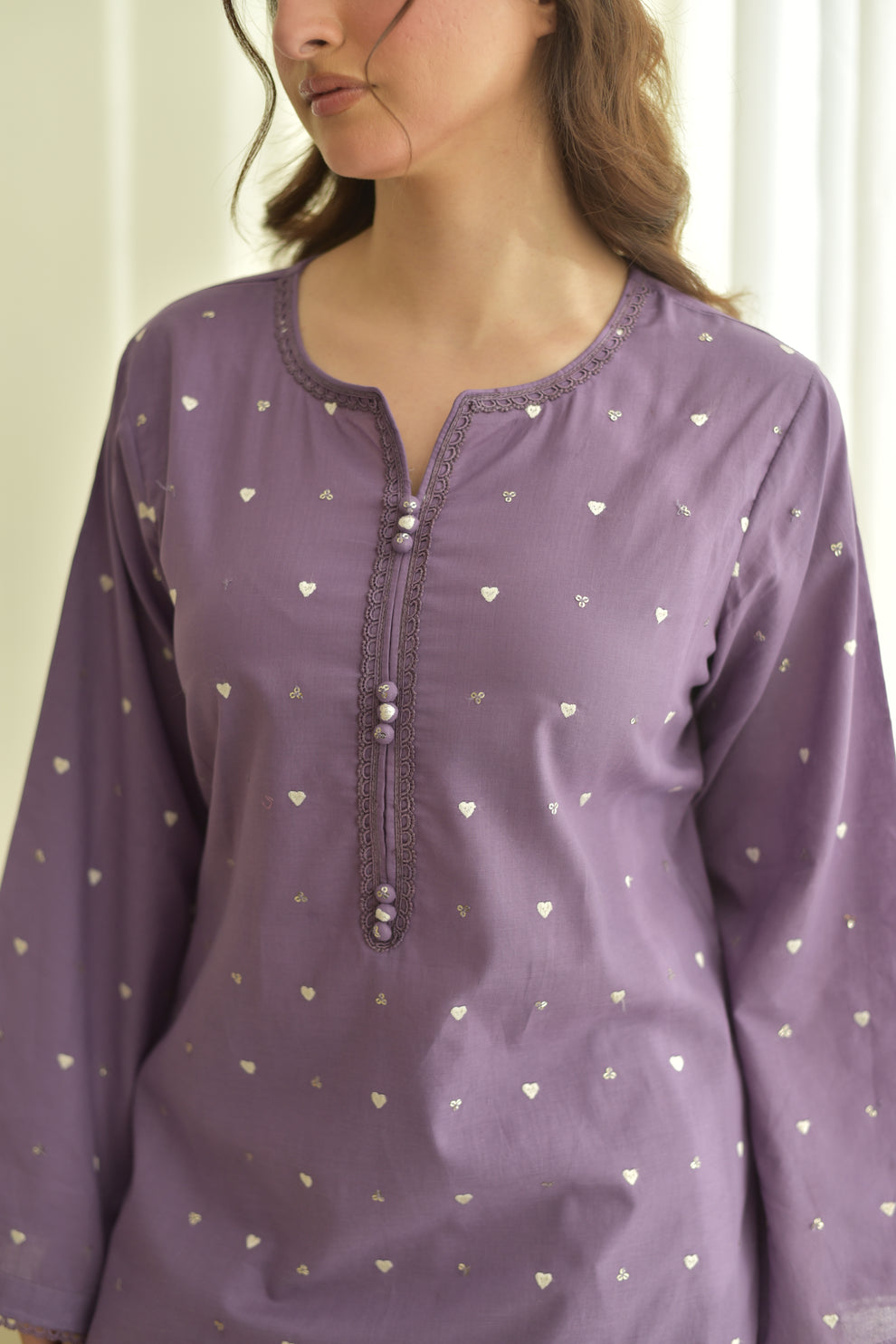 Purple Hearts 3pc Dress(Farshi Shalwar)