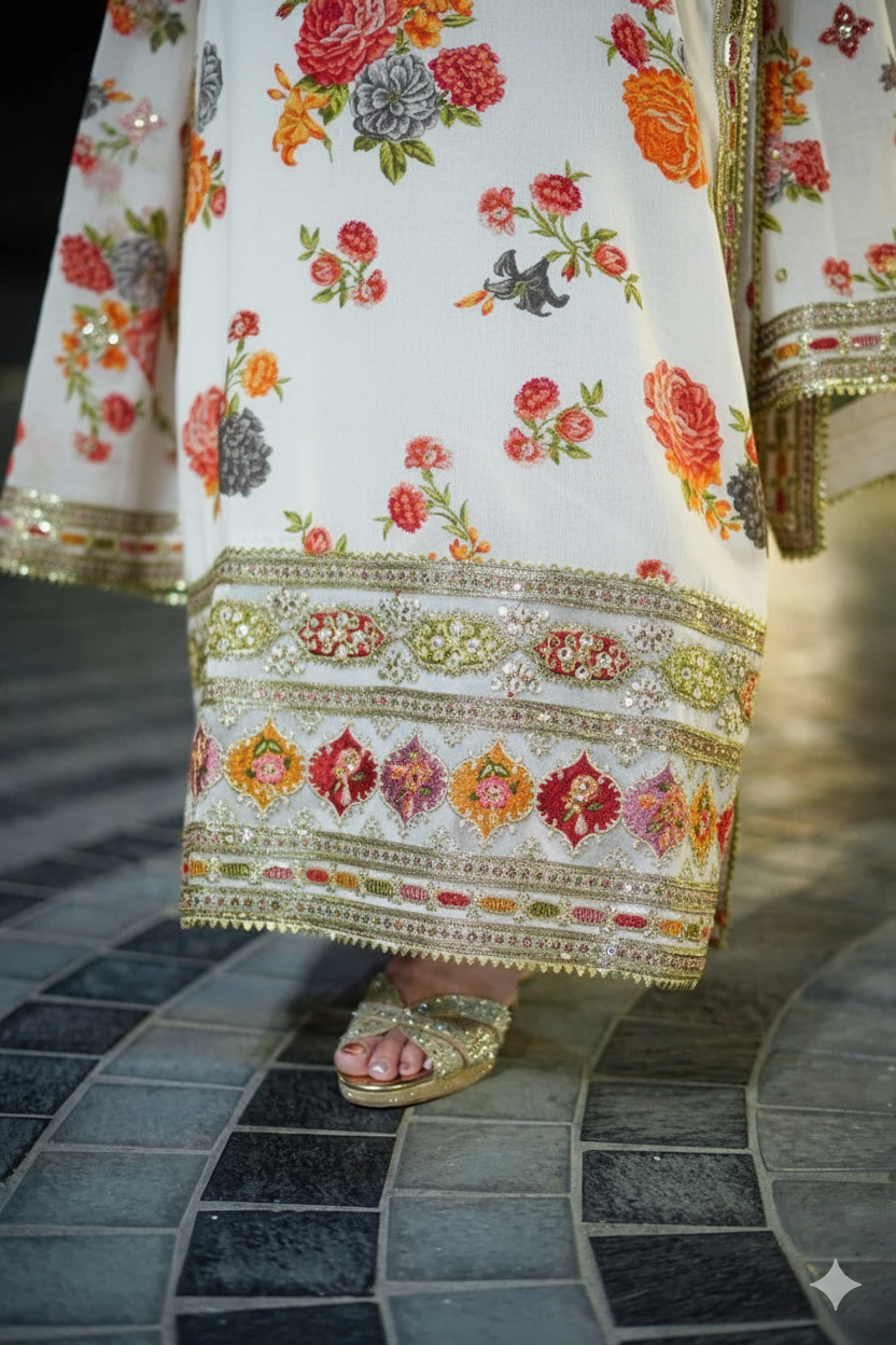 Ghania 3pc Embroidered+ printed